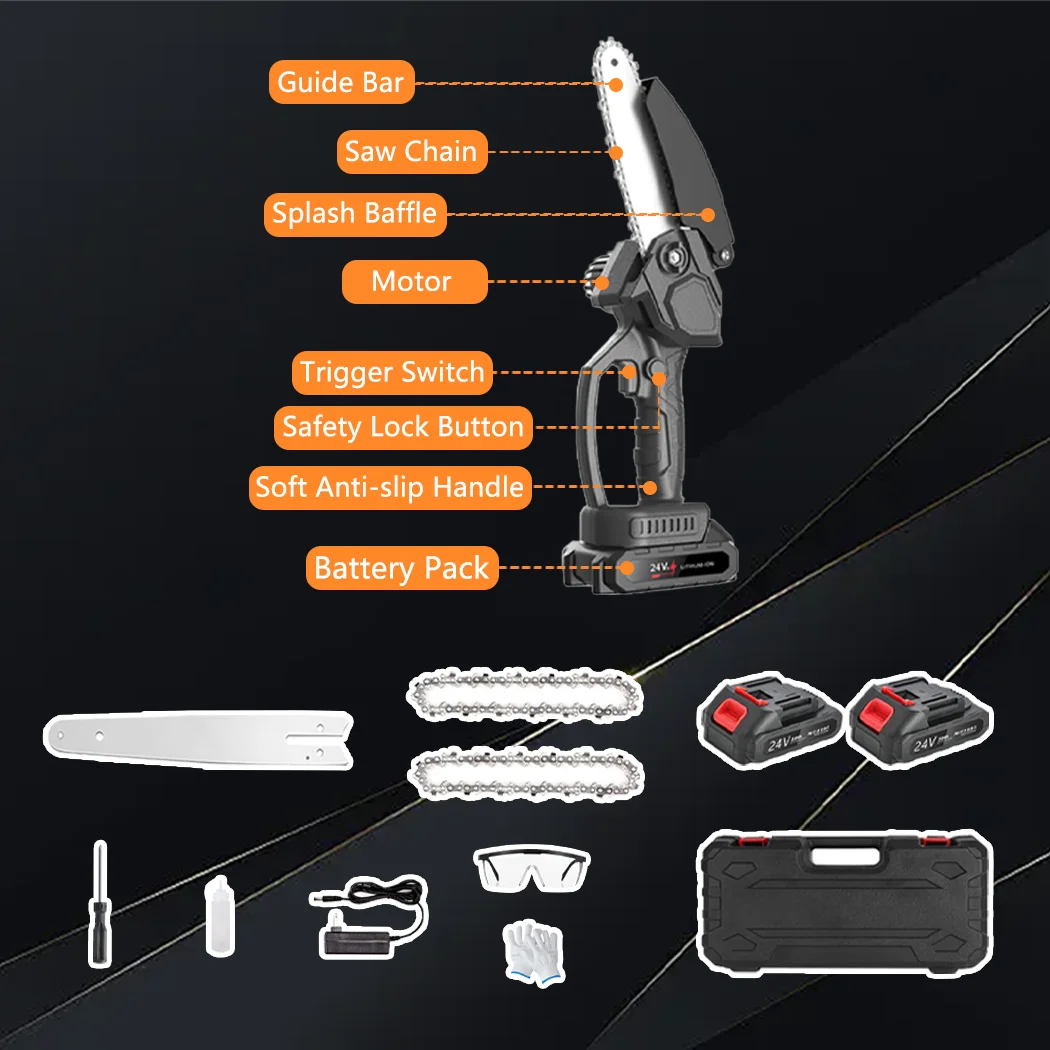 PORIYA 6" Mini Cordless Electric Chainsaw 2X Battery-Powered Wood Cutter Rechargeable