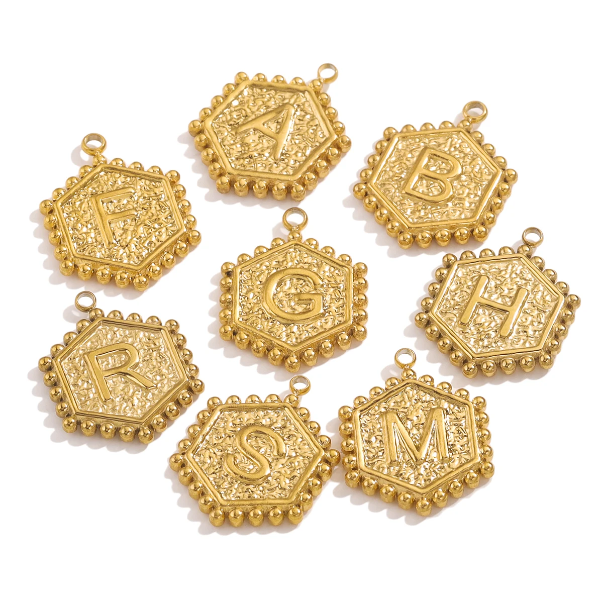 

5PCS No Fade Stainless Steel 18K PVD Gold Plated Textural Letters Charms Pendants Earrings Connectors for DIY Jewelry Making