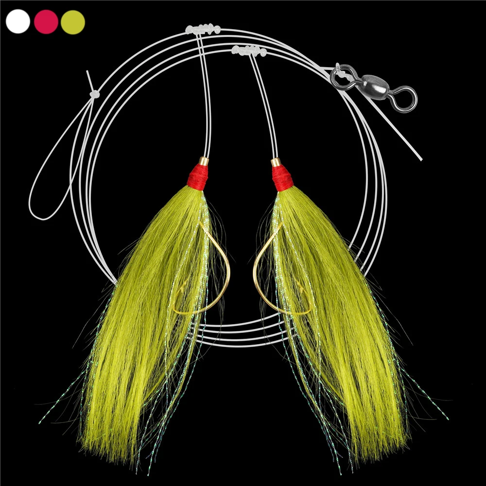 15 Confezioni/30 Confezioni Branzino Hi-Lo Rigs Mylar Bucktail Teaser Hand Tied Wide Gap Hooks Per Saltwater Fluke Fishing Bait Rigs