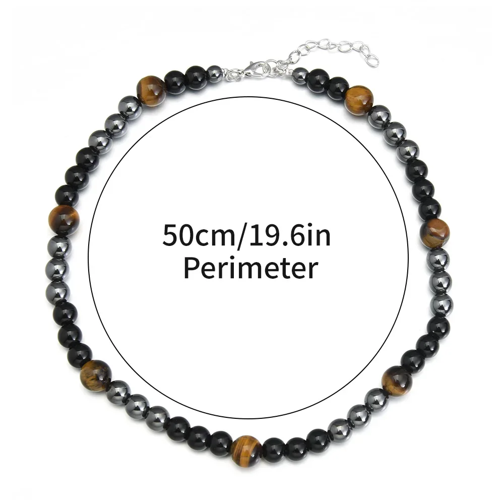 Men Obsidian Natural Tigers Eye Beaded Necklace Power Fitness Yoga Slimming Necklace Jewelry Treating Cervical Pain