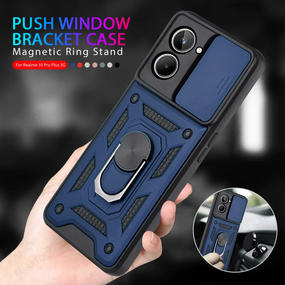 Realmi 10 Pro + Custodia Slide Camera Custodie Antiurto Per Armature Per Realme 10 Pro Plus 5G Magnet Holder Ring Protect Fundas Realme10 4G
