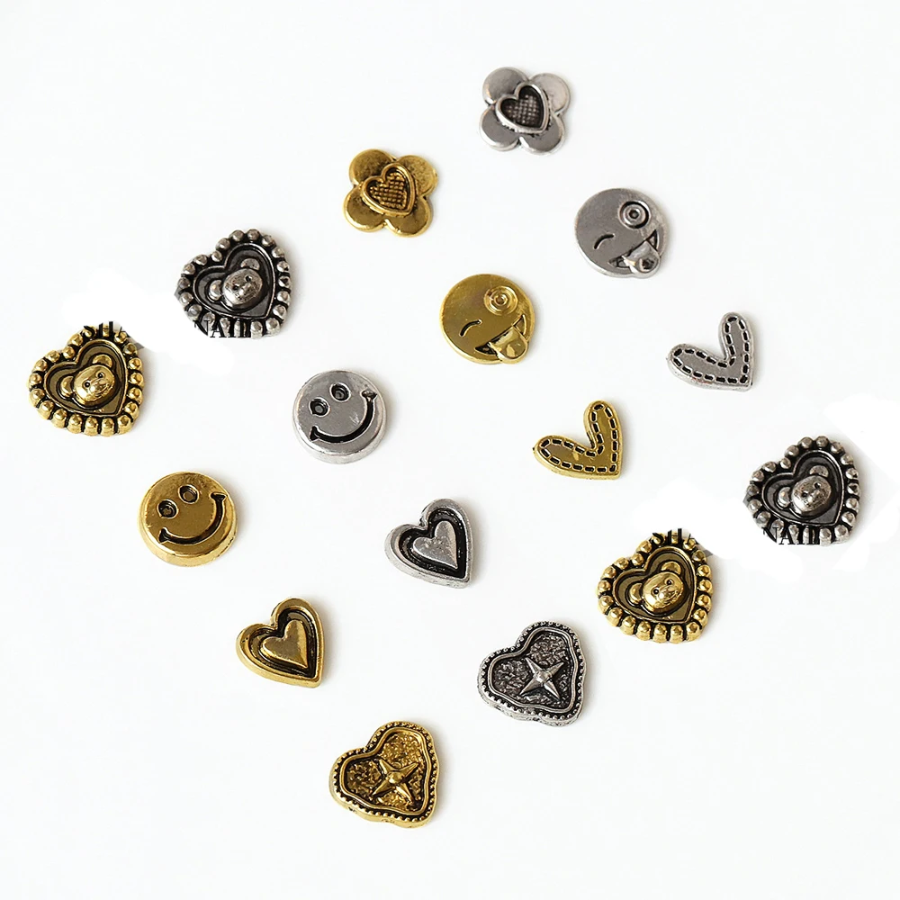 

50pcs Smiling Face Nail Art Charm 3D Retro Alloy Metal Love Heart Bear Nail Decoration DIY Luxury Design Nail Accessories