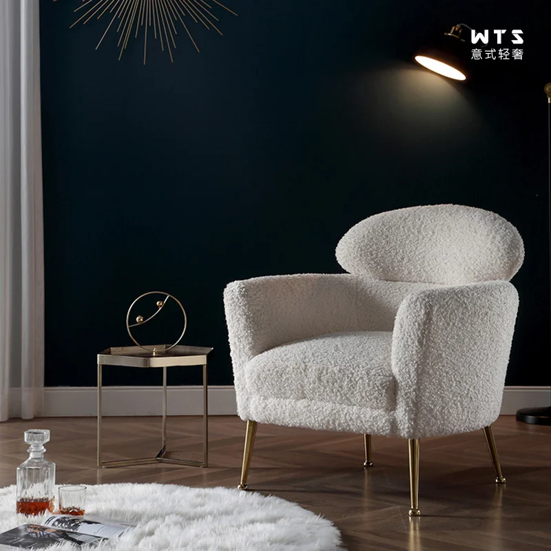 

Lamb fleece modern cream style single simple light luxury balcony casual solid wood chair Nordic living room net red back chair