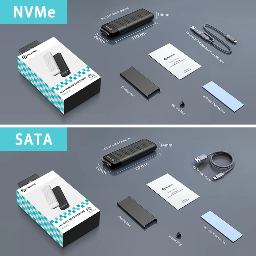 PHIXERO  HD ̽, M.2 NVME SSD Ŭ, NGFF SATA M2 USB 3.1 C Ÿ, 6Gbps 10Gbps B/M Ű 丮 ڽ Ͽ콺, PC ƮϿ