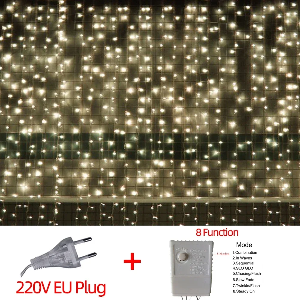 thumbnail image 1 of Decoraciones navideñas de Año Nuevo para el hogar al aire libre Cortina de luces LED impermeables Cadena de carámbanos Guirnalda de calle en la casa Invierno, 1 of 5