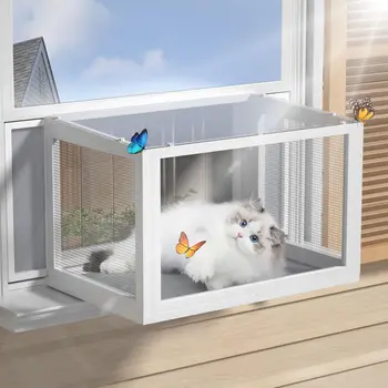 Window Box Catio, Outdoor Indoor Cat Enclosure with Clear Panels, Mesh Sides amp PVC Curtain, Universal Window Perch for Windows 2