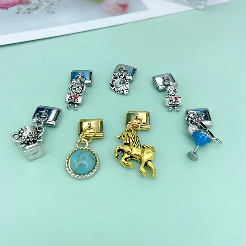 Charm Bracelet 9mm Width Daisy Horse Heart Boy Girl Trophy Italian Stainless Steel Fit Bracelet Jewelry Making