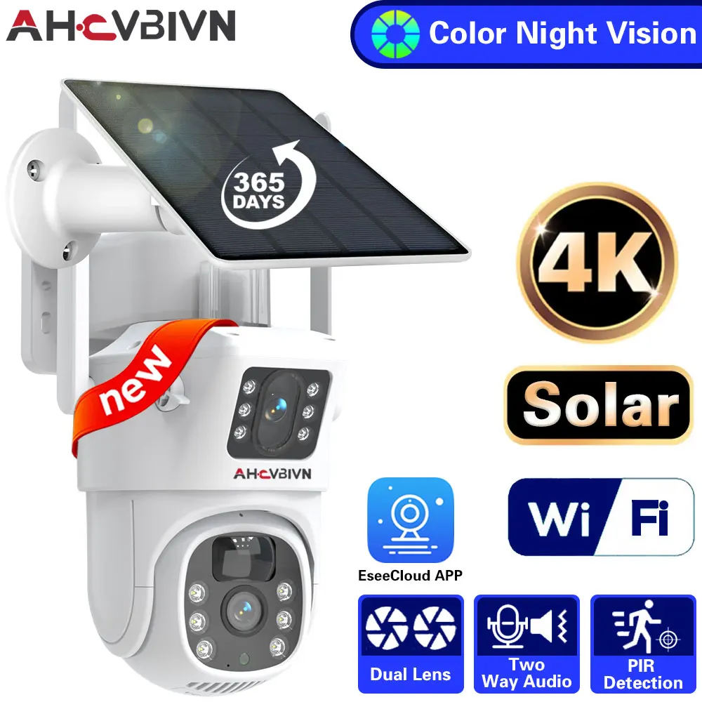 

8MP 4K Outdoor Two Way Audio Wifi Dual Lens Camera PTZ Wireless Solar Camera AI Auto Tracking CCTV Surveillance Yours Solar Cam