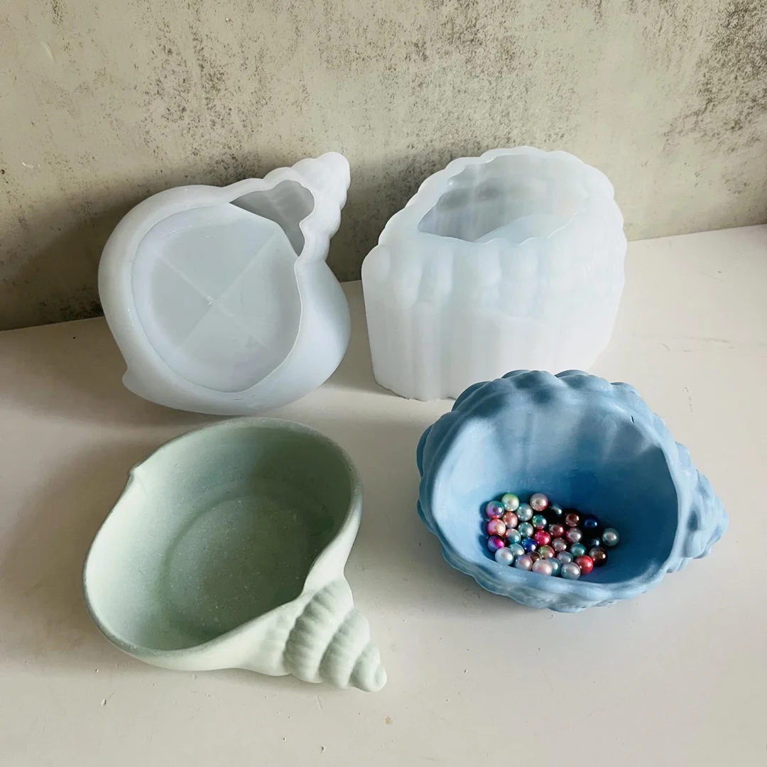

Conch Shell Cement Candle Cup Mold Plaster Storage Tray Container Silicone Mold Concrete Flower Pot Gypsum Decoration Moulds