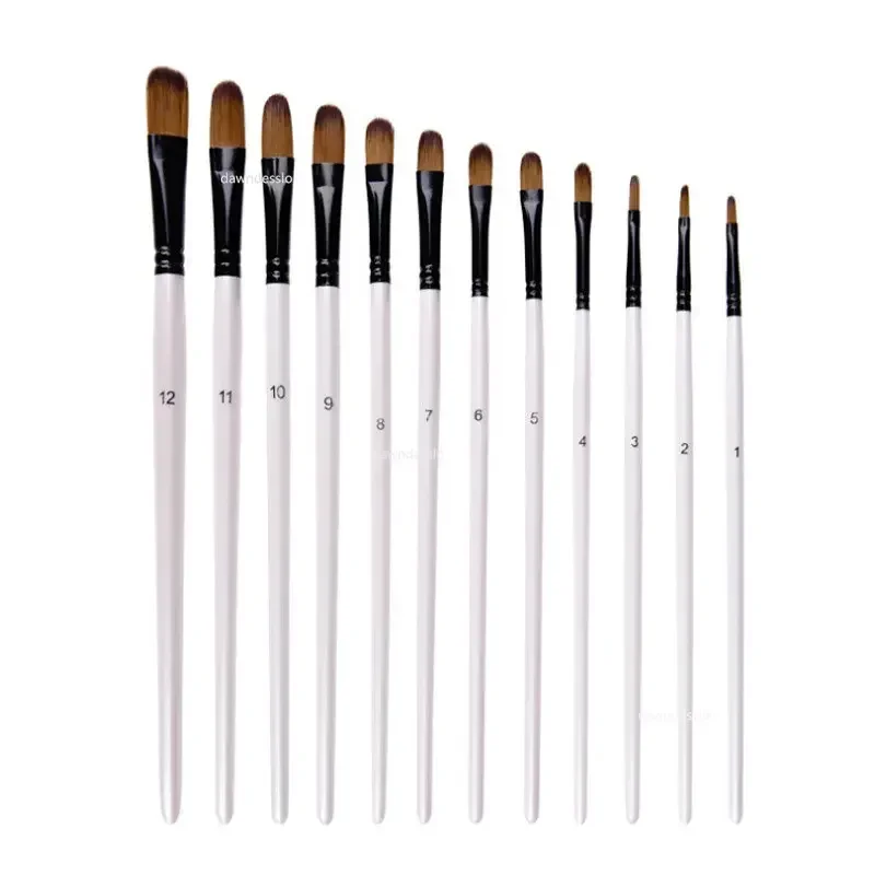 12pcs Artist Watercolor Painting Brushes Paint Brush For Nylon Paint Brushes Oil Acrylic Flat&tip Kit Pen Art Supplies 6