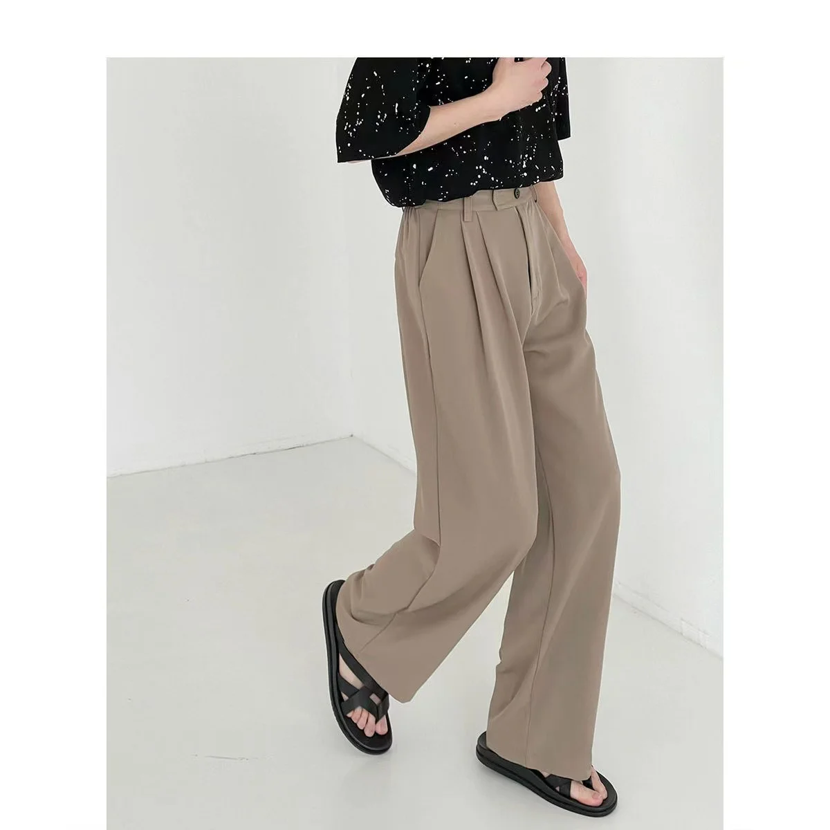 

2022 Men's Fashion Trend Button Casual Pants Black/Apricot Color Suit Pants Loose Solid Color Trousers Plus Size 28-38