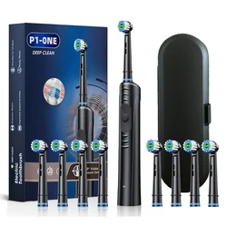 Advanced Rechargeable Rotating Electric Toothbrush with Deep Clean Technology and Smart Timer (Black 8 heads box)