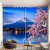 Romantic Cherry Blossom Pattern Curtain Mount Fuji Landscape Decor Curtain Japanese Sushi Nikki Restaurant Window Curtain 2PCS 1