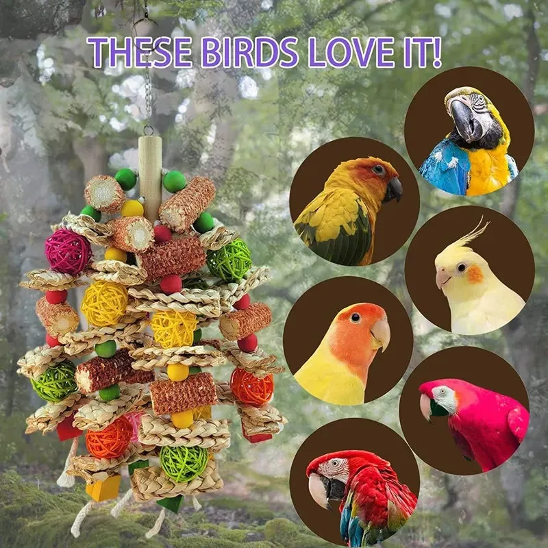 Bird Swing Toy Wooden Parrot Perch Stand Playstand with Chewing Beads Cage Playground for Budgie Birds 6