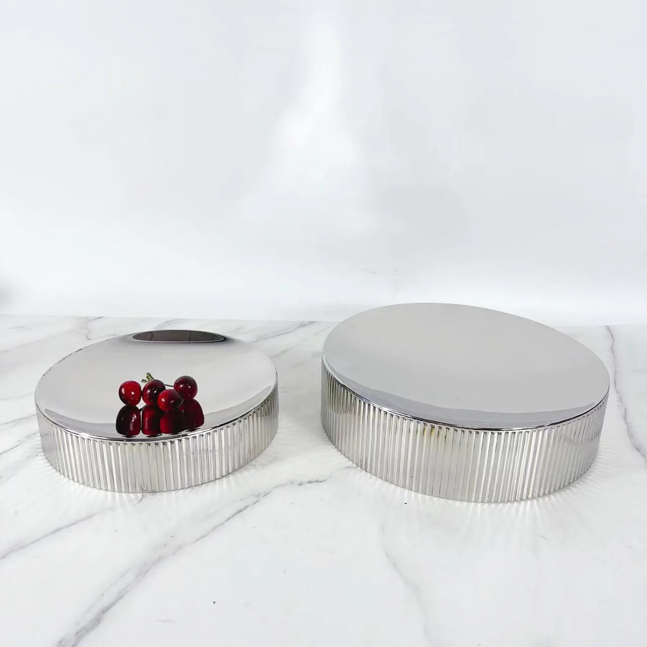 Nordic Creative Mirror Polished Folds Stainless Steel Glossy Metal Tray Model Room Disc Ornament 3