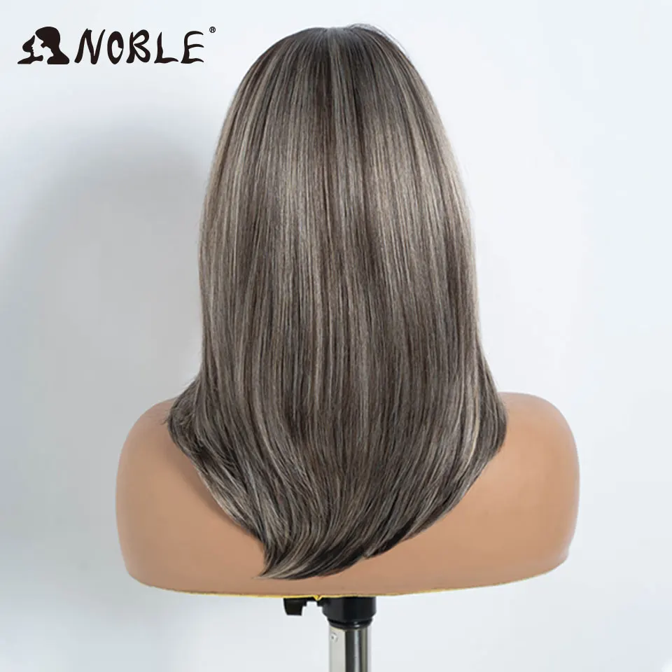 Noble Synthetic Lace Front Wig 13X3 Lace Free Part Pre Plucked Bob Wig 16" Straight Layered Ombre Grey Front Lace Wigs For Women