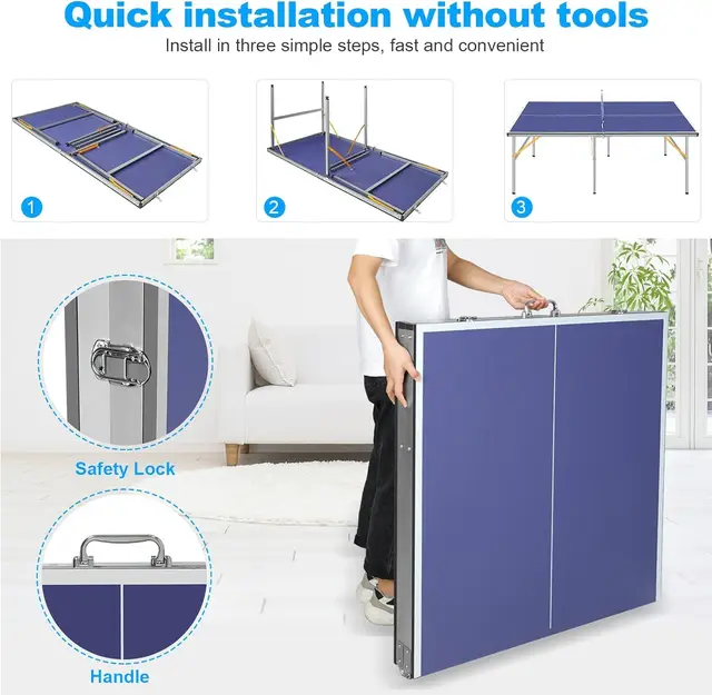 Portable Mid-Size Ping Pong Table Set 6x3ft - Folding Table Tennis Game with Net, 2 Paddles & 3 Balls - Easy Assembly - Indoor/Outdoor Use - Ideal for Adults & Teens