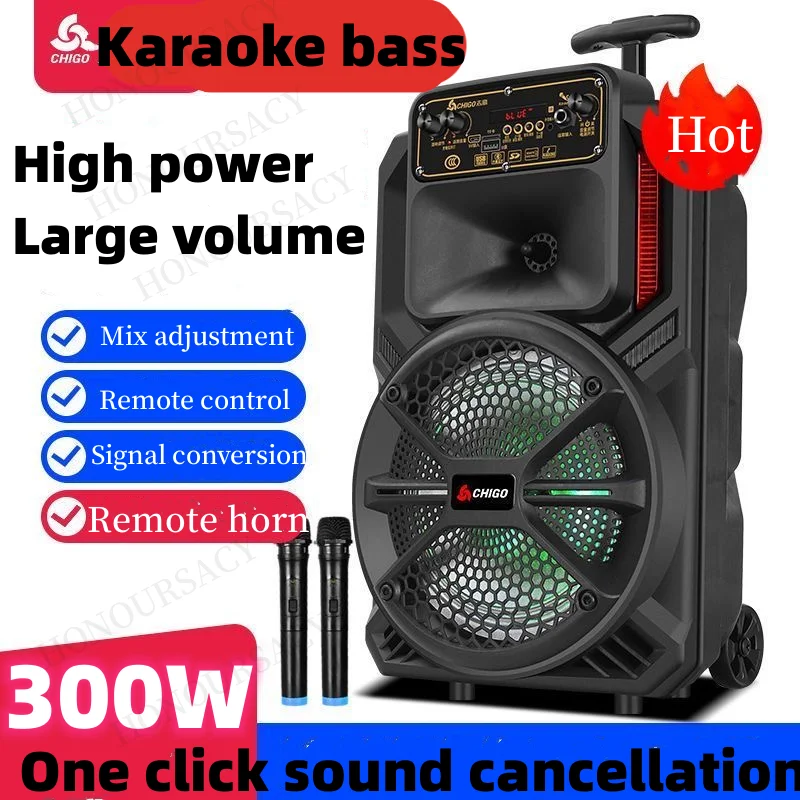 

300W Peak Power 10 Inch Portable Trolley Bluetooth Speaker DJ Party Karaoke System Outdoor Subwoofer Sound Box With RGB Light FM
