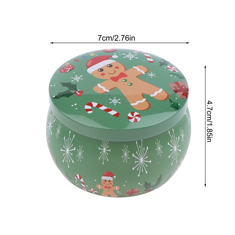 1PC Christmas Round Tinplate Candy Tin Can with Lid Empty Candle Jar Cookie Storage Container Festive Home Party Gift Case