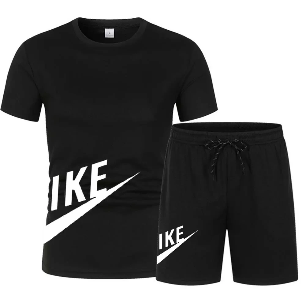 Summer men's fashion short-sleeved T-shirt + shorts 2-piece casual fitness jogging basketball sports suit