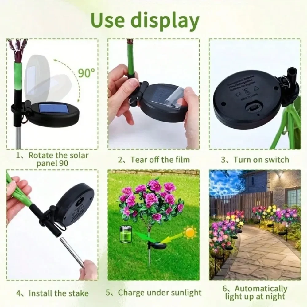 LED 진달래 태양광 램프, 잔디밭, 마당, 정원, 결혼식, 생일, 축제용 방수 접지 플러그 꽃 모양 조명