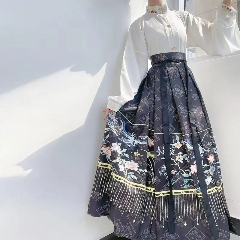 

Original Hanfu Skirt Chinese Style Costume Mamianqun Ming Dynasty Black Weaving Gold Horse Face Skirt Chinese Dress