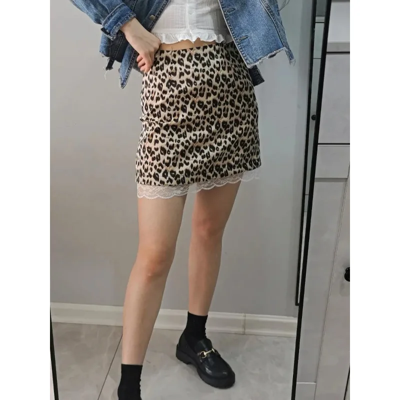 

Кружевная леопардовая мини-юбка с завышенной талией, трапециевидная пикантная женская летняя милая мягкая юбка в Корейском стиле, Модная элегантная одежда y2k