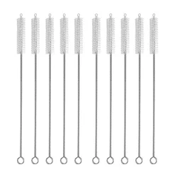 Drinking Straw Cleaning Brush Kit with Long Handle Nylon Bristles and Stainless Steel Construction (10pcs)