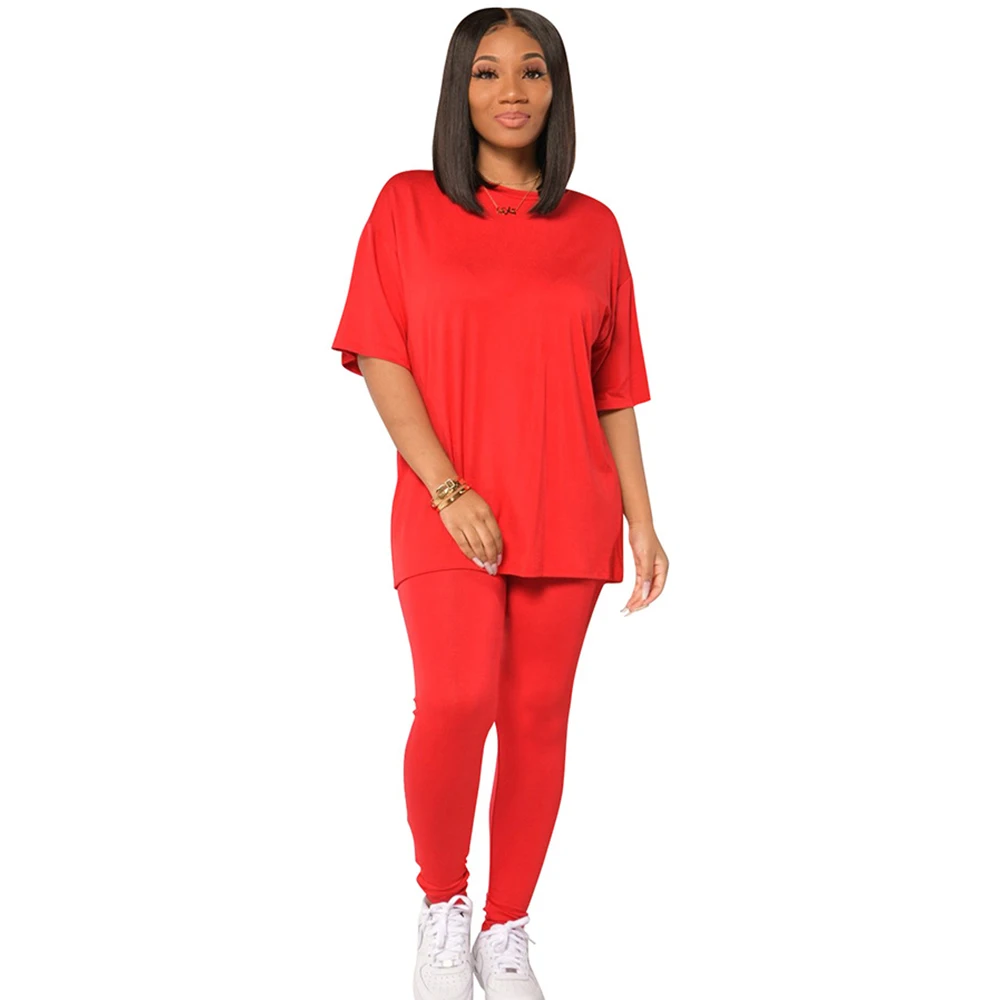 

African Clothes Women 2 Piece Set T Shirt Tops And Pants Suits Summer New Fashion Solid Loose Casual Tracksuit African Outfits
