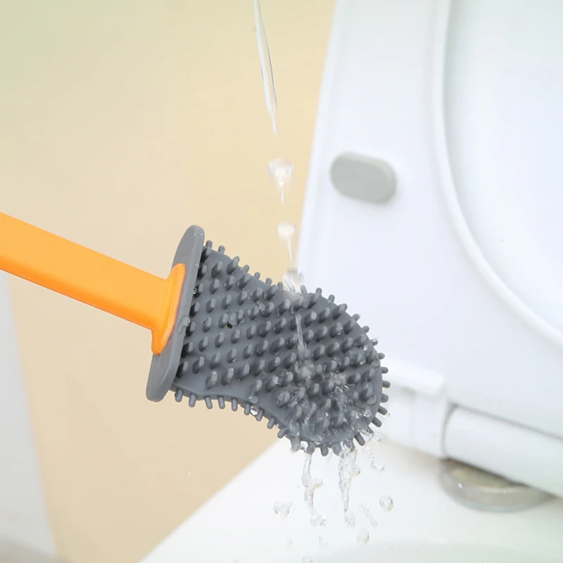 거치대 달린 실리콘 변기 브러시, 긴 손잡이 변기 브러시, WC 변기 청소 브러시 세트, 욕실 액세서리