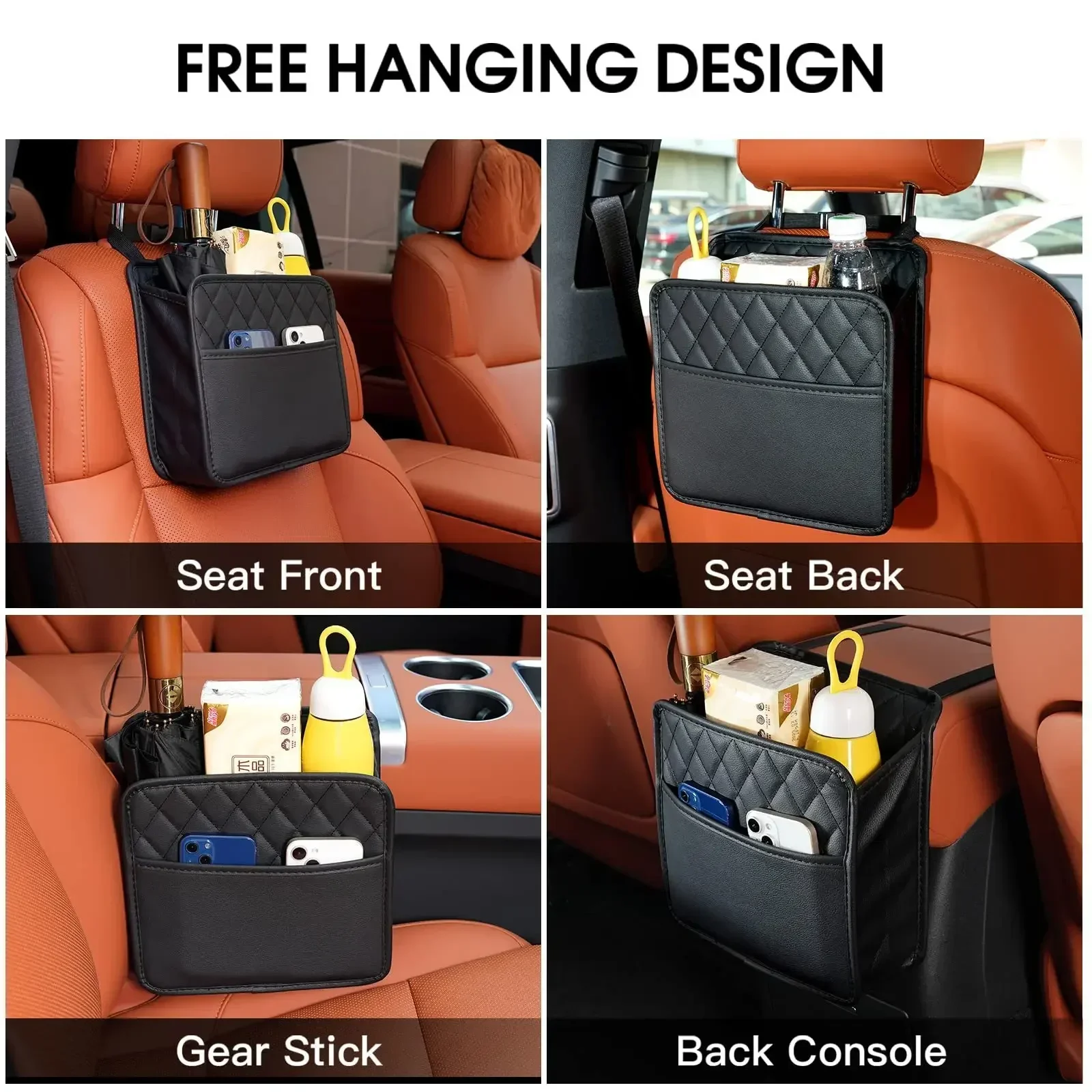 Leather Multi-functional Car Seat Back Storage Bag Garbage Can Organizer for Vehicle Most Models Compatible