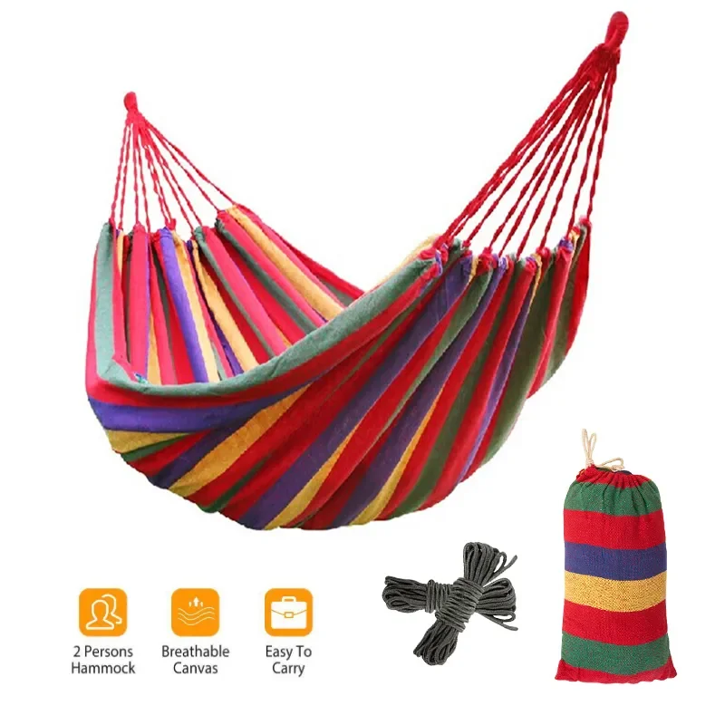 

Outdoor Canvas Hammock Camping Swing Hammock with Tree Ropes Load-bearing Up to 200kg anti-rollover canvas hammock swing mesh