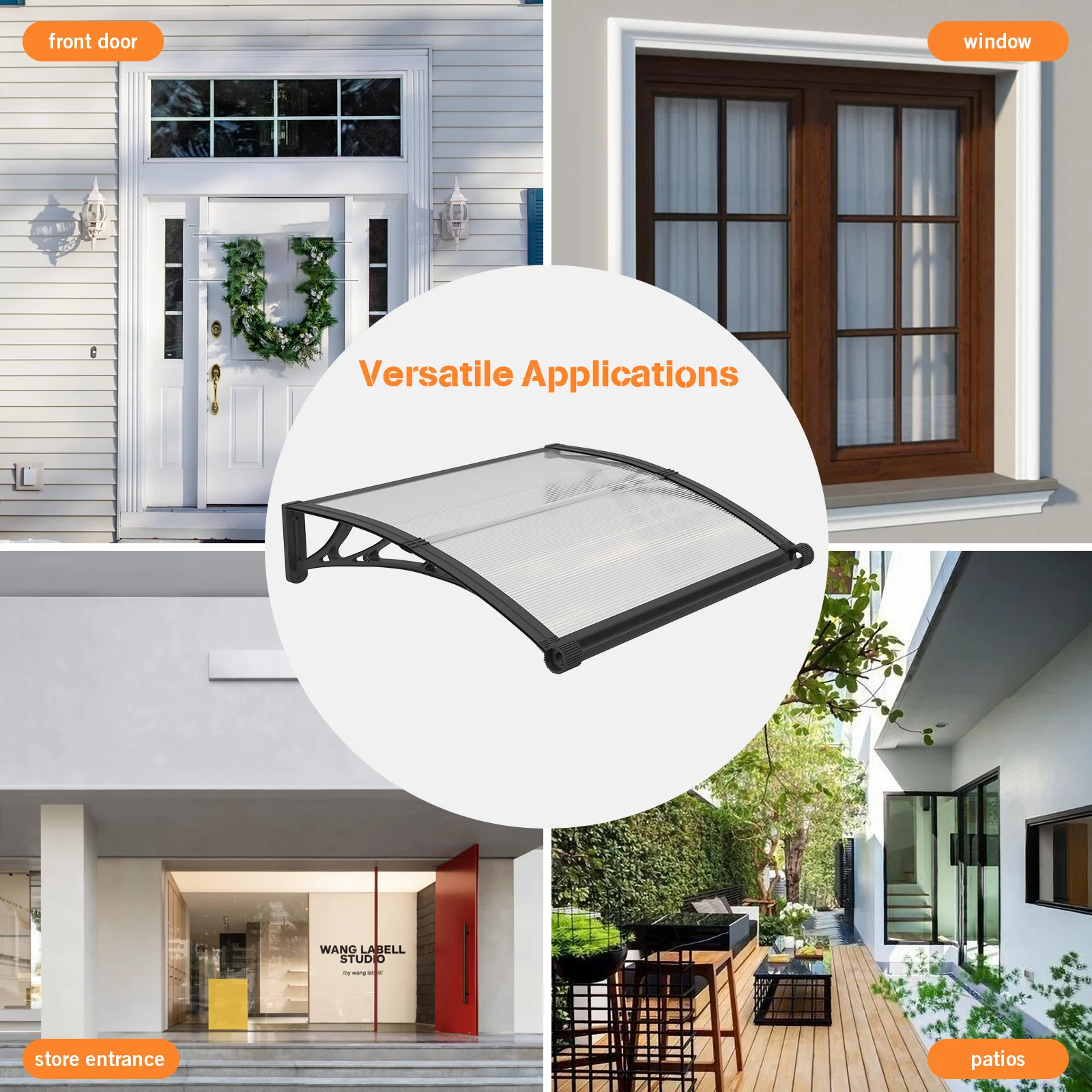 Large Sink Awning for Door Entrance Polycarbonate Window Awnings Door Canopy Sun Shade Cover Patio Yard Awning Rain Snow Cover