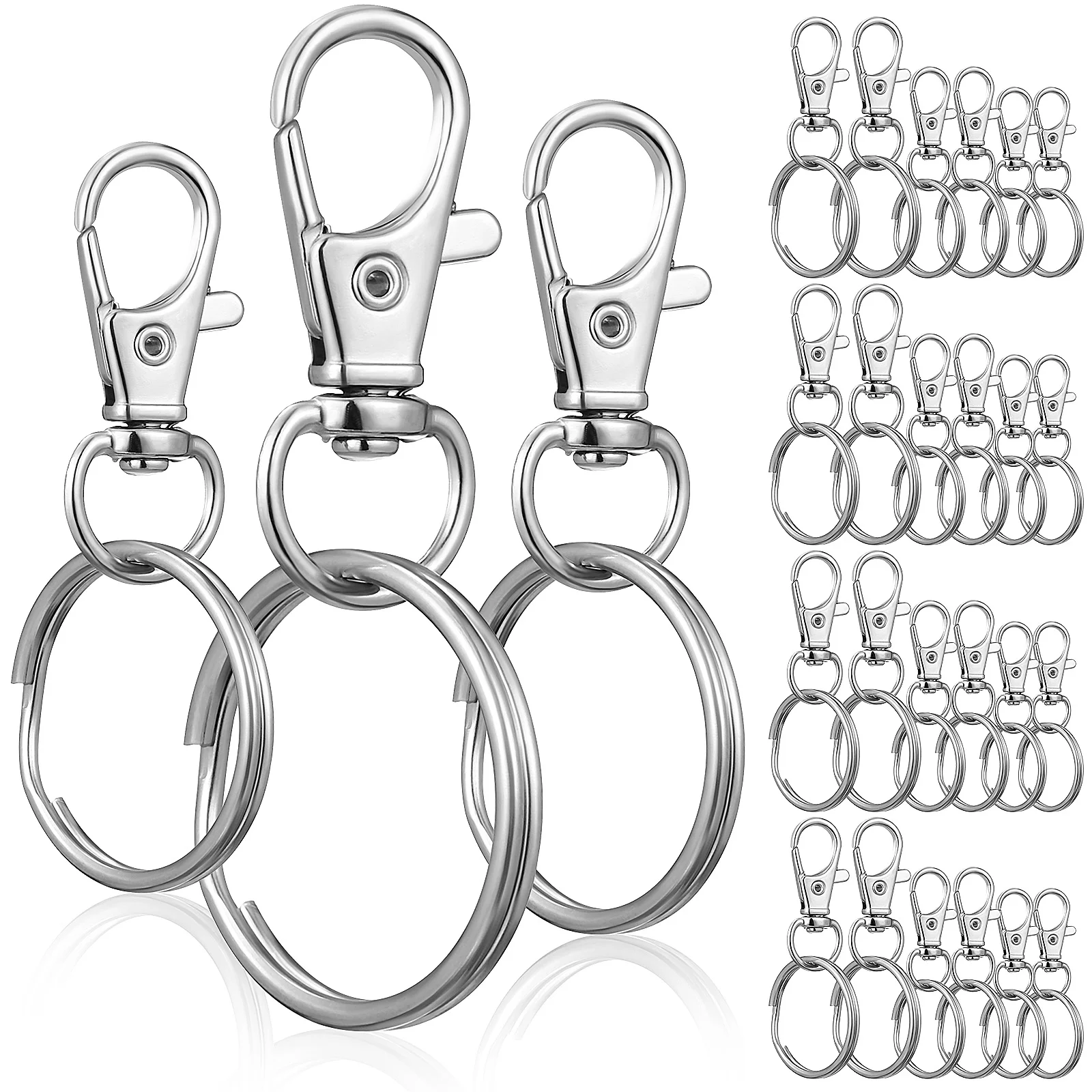 

30 Pcs Key Chain Lobster Clasps Rings Round with Snap Hooks Keyrings Swivel Stainless Steel Hoop Small for Keychains