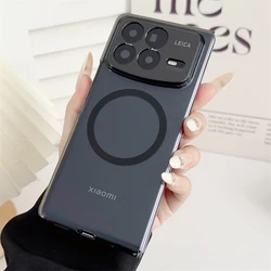 Matte Transparent Shockproof Phone Case - Ultra-Thin Magnetic Wireless Charging Compatible for Xiaomi Flip (Clear Black)