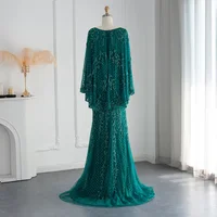 Luxury Dubai Gold Mermaid Evening Dresses with Cape Shawl Arabic Formal Prom Dress for Women Wedding Party 117 1