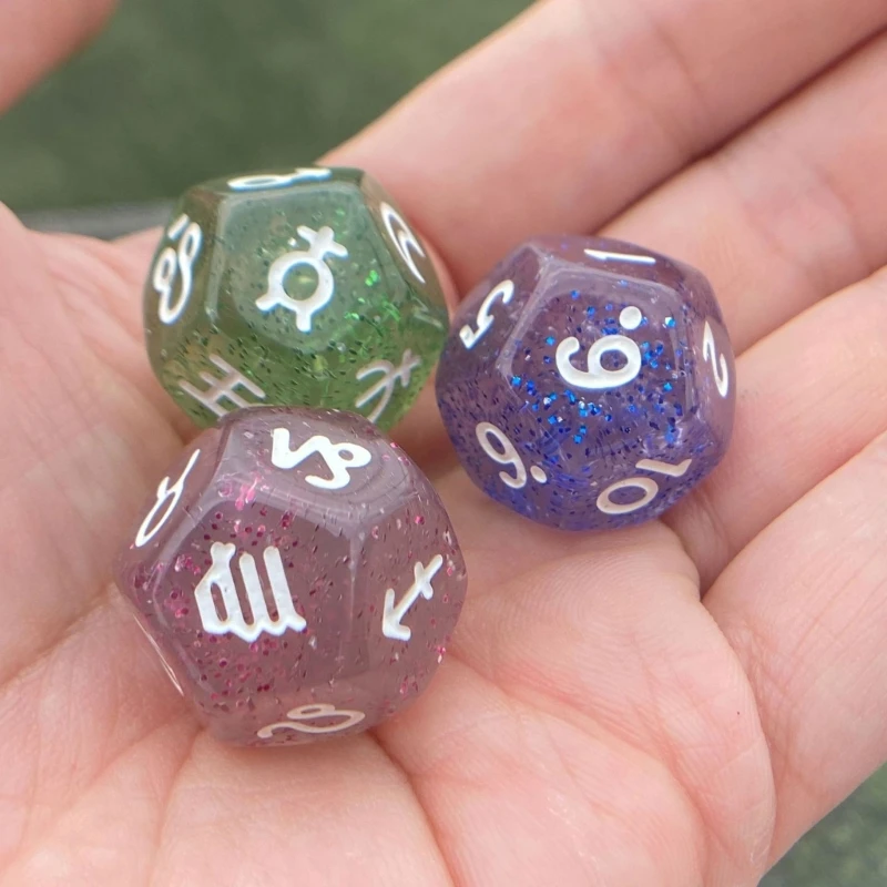12-Sided Acrylic Astrological Dices for Desktops Game Astrologys Game Tarots 3Pcs