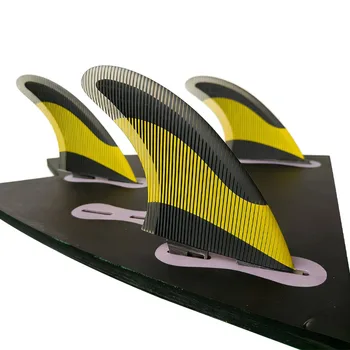 Pinne da Surf: Set Tri-Fin per Tavola da Surf MF F2 G5 G7 Giallo, Verde e Blu Realizzato in Fibra di Vetro a Nido d'Ape e Resina Epossidica