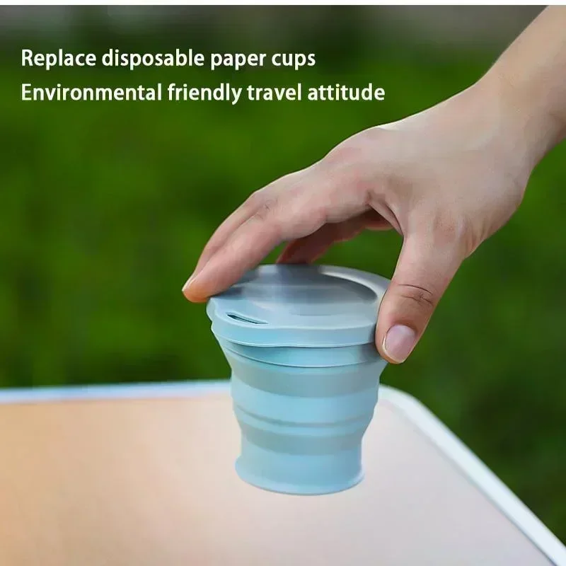 180ml Foldable Large Capacity Cup Mini Telescopic Cup Silicone Portable Tea Outdoor Travel with Lid Coffee Telescopic folding cup