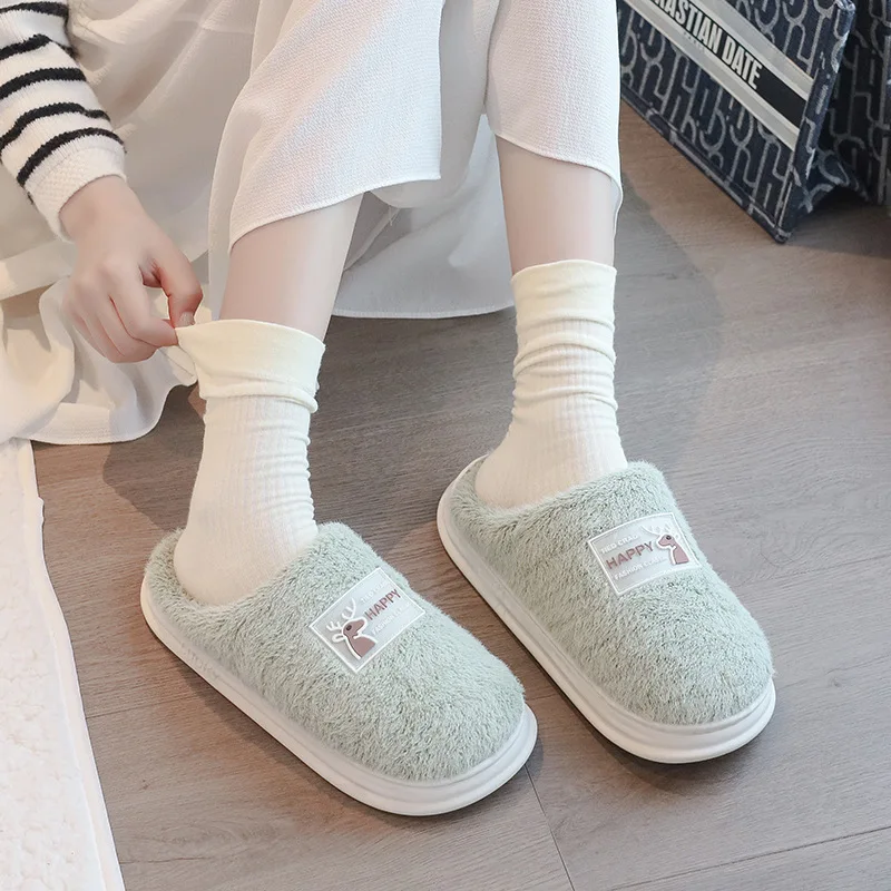 

ASIFN Warm Winter Man Women Cotton Slippers Home Fuzzy Indoor Simplicity Soft Sole Couples Shoes Fur Fashion Zapatos De Mujer