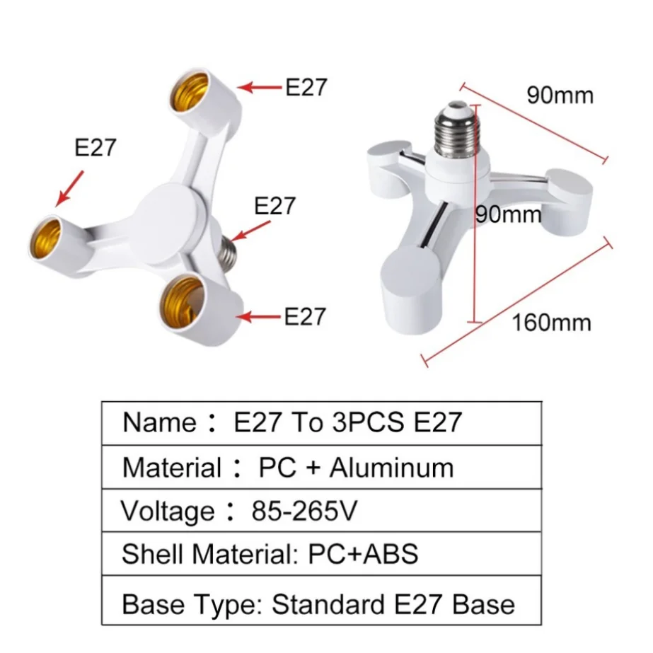 Lamp Bulb Holder Lamp Holder Lamp Base Lamp Socket Extender Socket Converter Lamp Socket Adapter LED Lamp Base 3 In 1 E27 to 3-E27 Extended LED Lamp Bulbs Socket Splitter Photo Studio