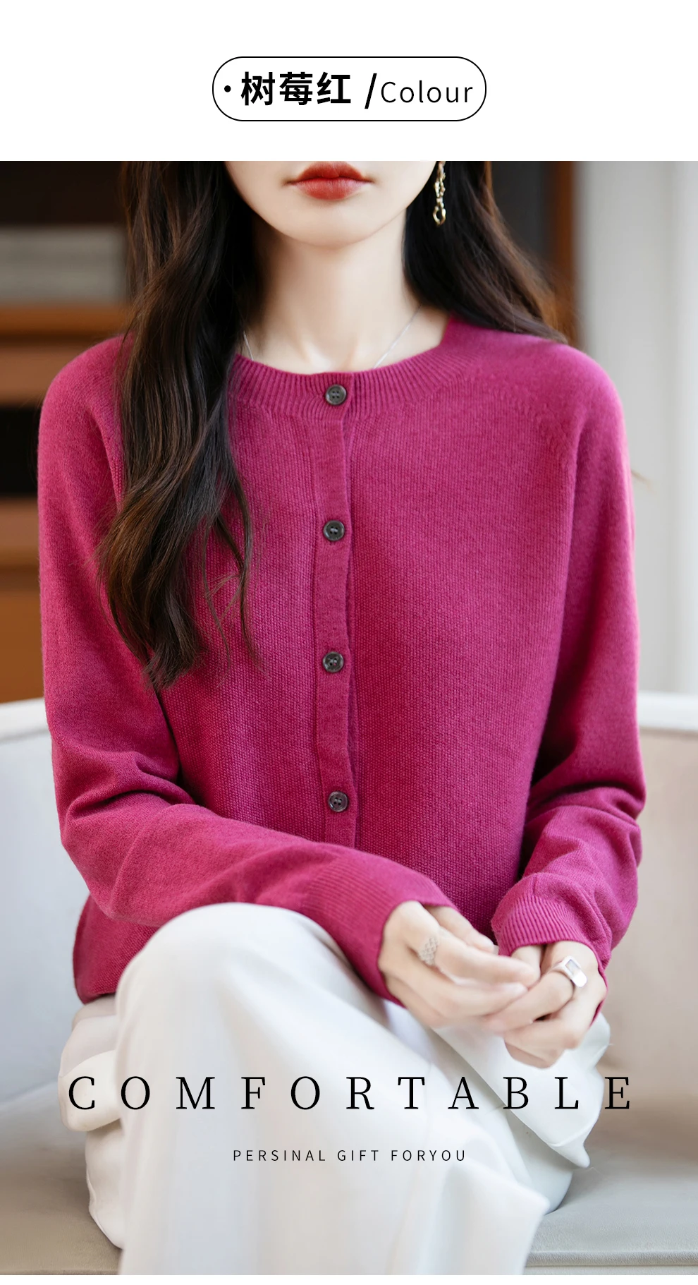 Classic Merino Wool Woman Sweater Basic Female Autumn Winter Knitted Cardigan Elegant Ladies Cashmere Long Sleeve Clothing Tops