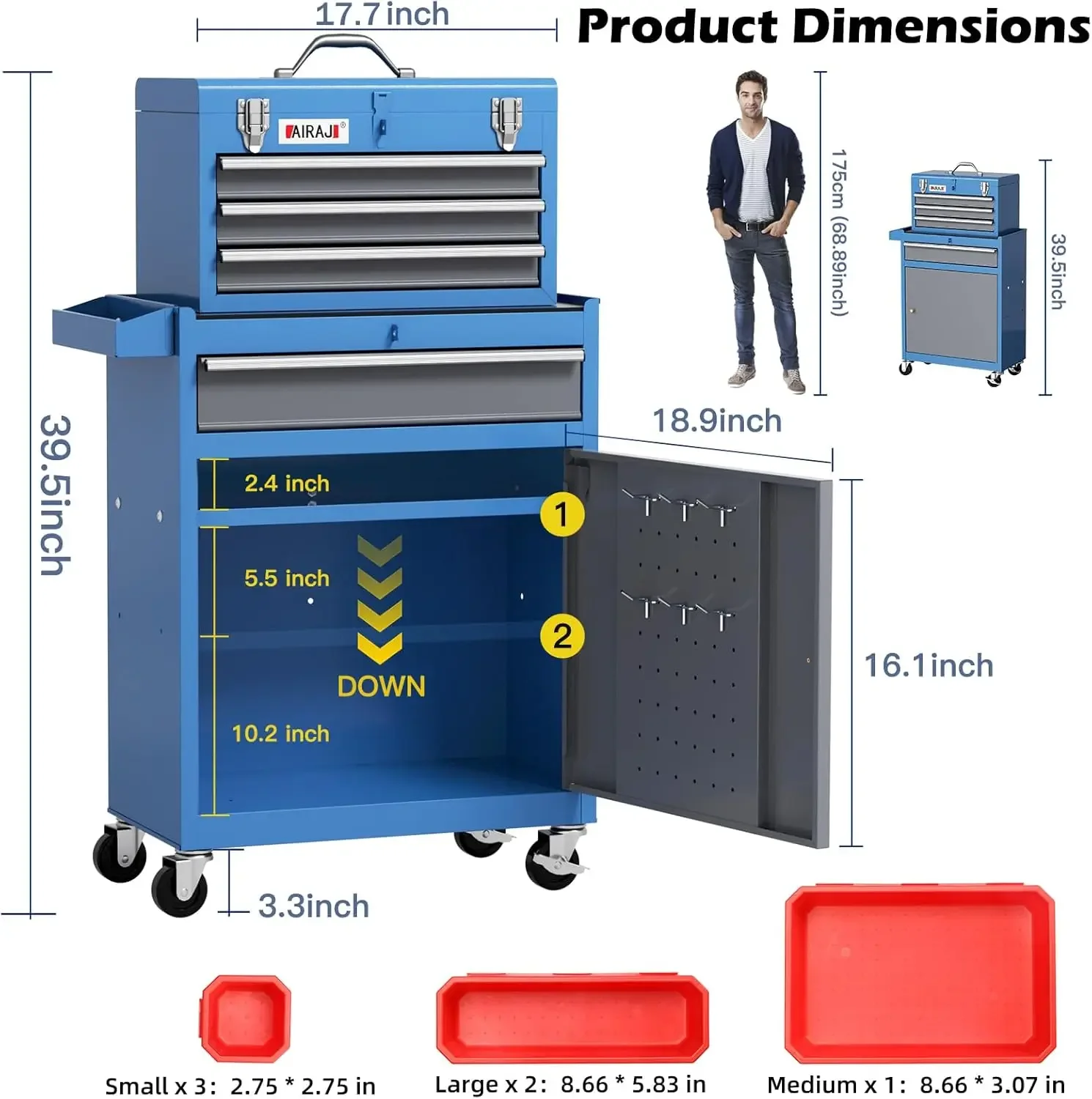 Professional 4-Drawer Rolling Tool Box with Wheels - Portable Tool Chest for Garage Mechanics, Tool Chest for Repair Shop 2