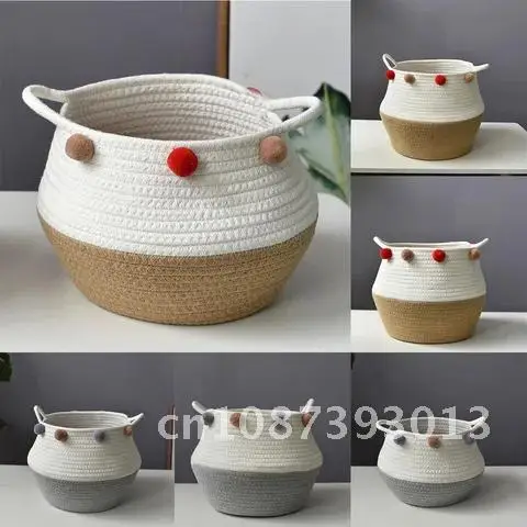 

Storage Box Handmade Folding Clthoes Laundry Basket Straw Wicker Magazine Finishing Garden Flower Plants Pot Basket