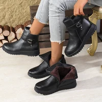 2025 Winter New Women's Ankle Boots - Side Zipper Plush Lined, Buckle Decor with Pendant, Non-Slip Wedge Heel, Warm & Elegant - Image 6