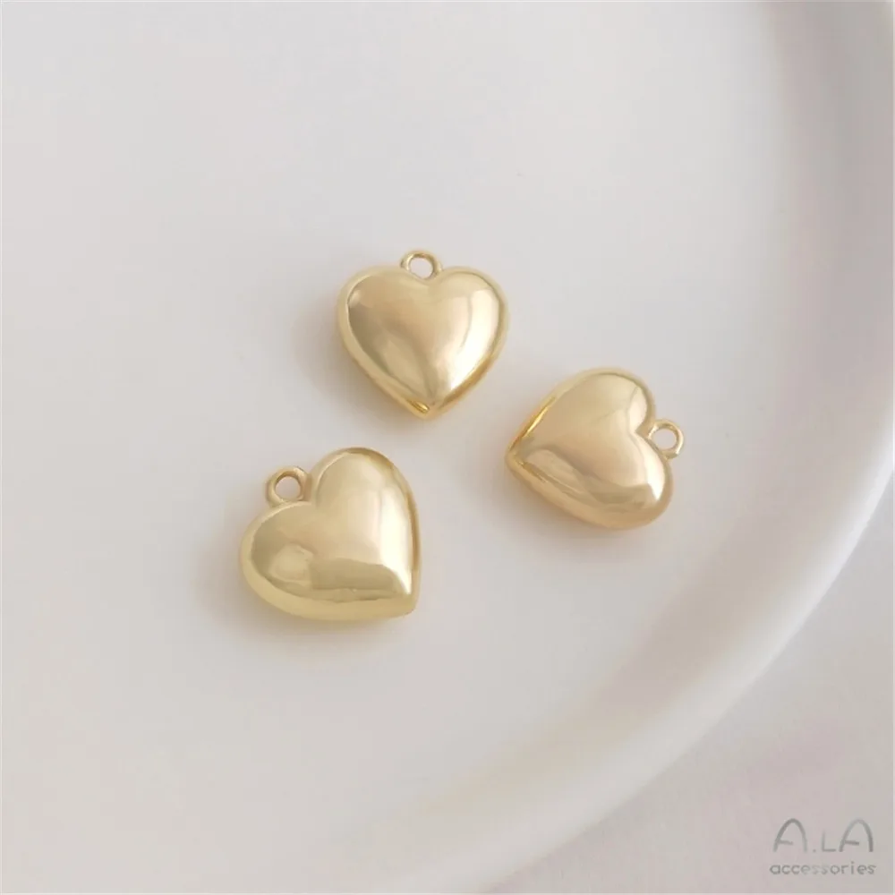 

14K gold retaining color solid bright heart Pendant fashion love pendant DIY hand string necklace jewelry hanging