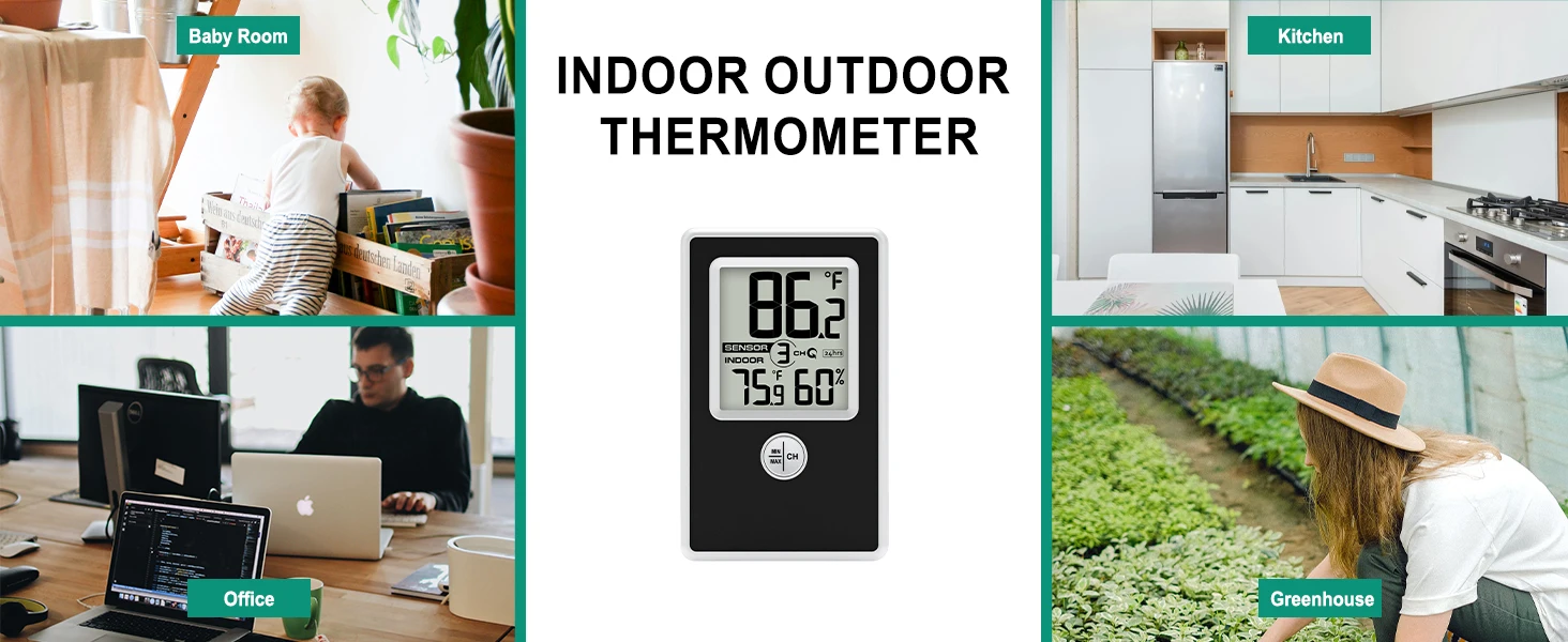 Digital Thermometer Hygrometer Wireless Temperature Humidity Monitor with Remote