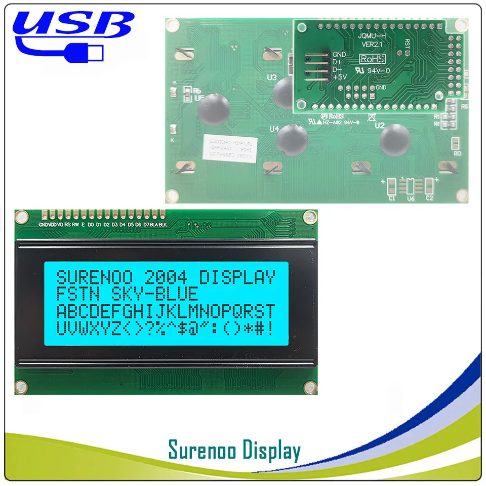 Фото ЖК-дисплей Surenoo 2USB USB 204 20X4 2004 символьный ЖК-модуль, панель экрана, подходящий ЖК-дисплей Smartie & AIDA64 для самостоятельного ПК №4