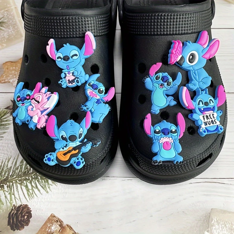 Shoe Charms 8-22Pcs Disney Stitch Shoe Charms Cartoon DIY Shoes Accessories For Clogs Sandals Decorations Kids X-mas Gifts MINISO