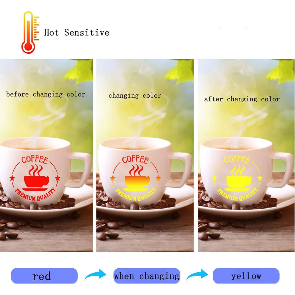 12x10in Hot Sensitive Color Changing Vinyl Adhesive Craft Film Sheet 3 Colors with 2pcs Transfer Paper For Cut Cup Home Decor